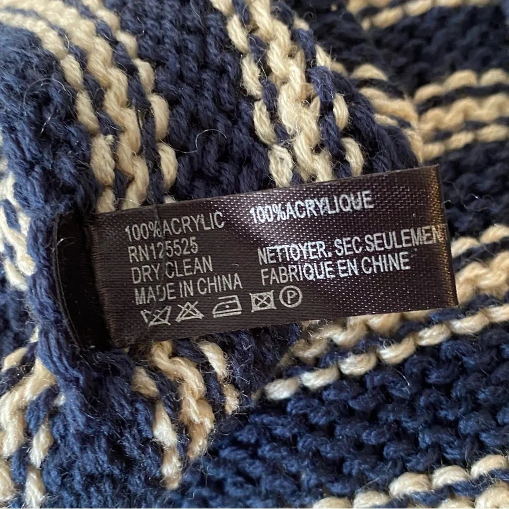 Striped Navy and Cream Infinity Scarf Chunky Knit Coastal Nautical Classic Cozy